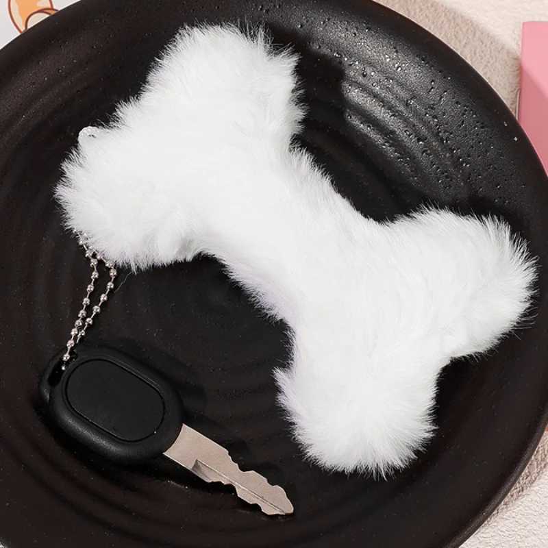 Plush Dog Bone Pendant Keychains Women Girls Cute Cartoon White Dog Bone Pendant Schoolbag Key Ring Doll Plush Toys AccessoriesXJ250928