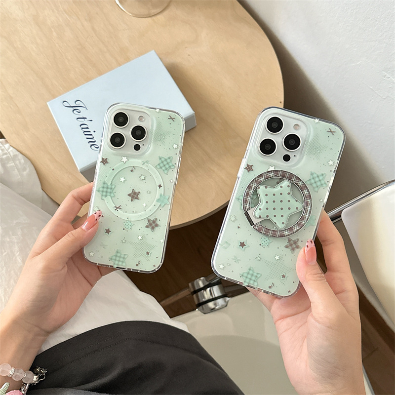 Ins Mint Green Star Double Layer Iphone 17promax Phone Case Compatible With Apple 16pro Magnetic Stand 15pr