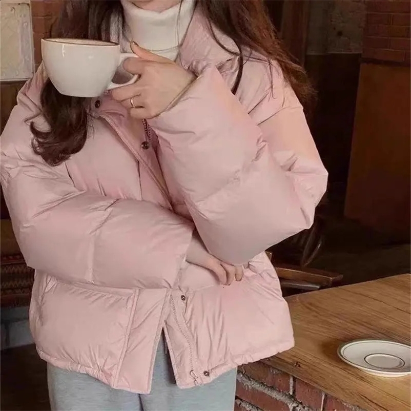 Winter warm thick short sleeved womens casual Korean style stand up collar cotton padded jacket womens zipper y2k down jacket women 240924