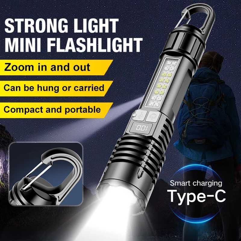 New powerful LED flashlight super bright rechargeable portable super power flashlight outdoor emergency hook camping light D250928