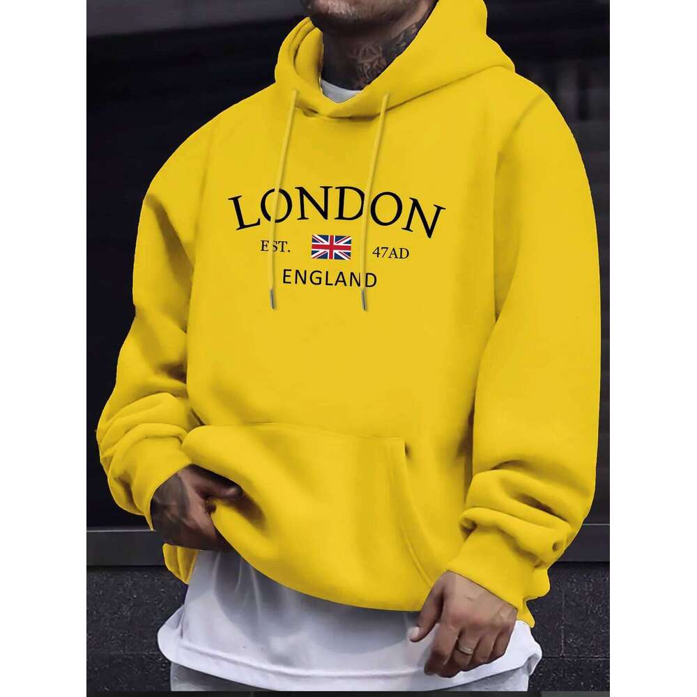 Men's hoodie London Fashion Print Hoodies For Men Casual Autumn Winter casual sweatshirt Kangaroo pocket Long sleeve Autumn Winter simple