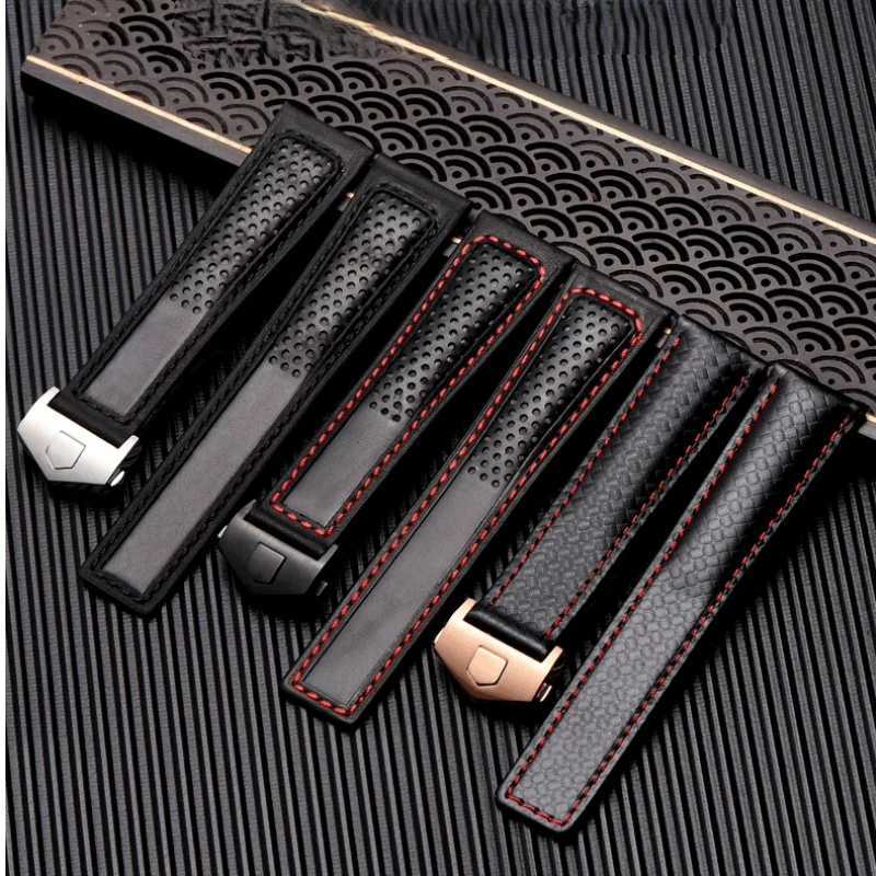 COW Genuine Leather WATCH StrAP 19mm 20mm 22mm WATCHband for Monaco F1 WATCH band Red Men Fold buckle Bracelet W250928