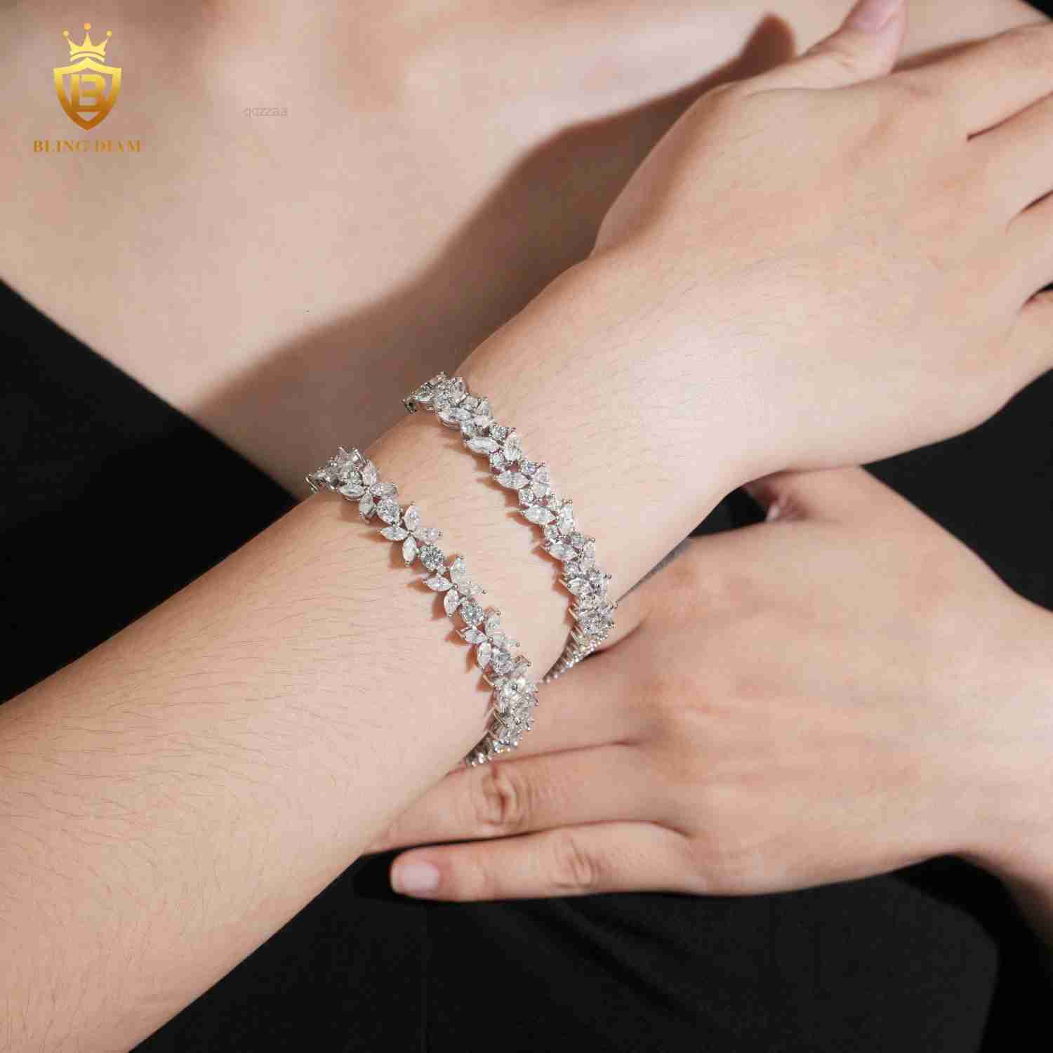 New Fashion 925 Sterling Silver Fancy Shape Leaf Moissanite Diamond Tennis Bracelet for Women