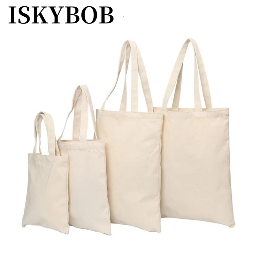 ISKYBOB Large Capacity Canvas Bag Shoulder Handbag Beige Folding Eco Tote Bags Reusable DIY Grocery Storage Shopping 240819ZYl