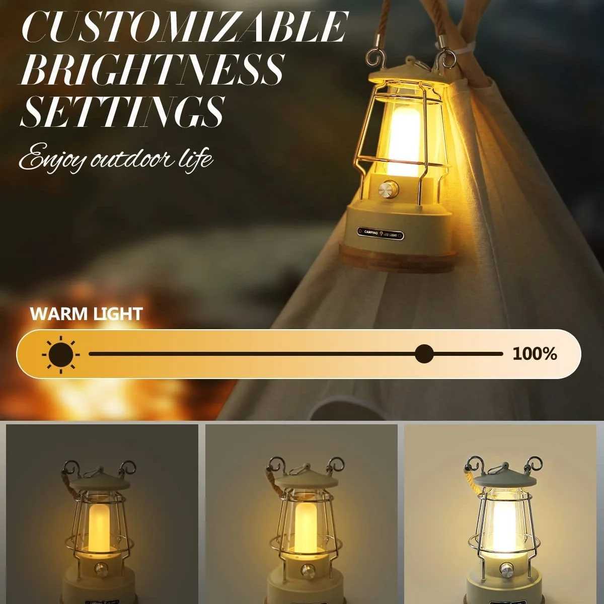 VN Retro Handle Camping Lantern Rechargeable Dimmable LED Vintage Lanterns Battery Powered Waterproof LED Retro Camping Lights C250928
