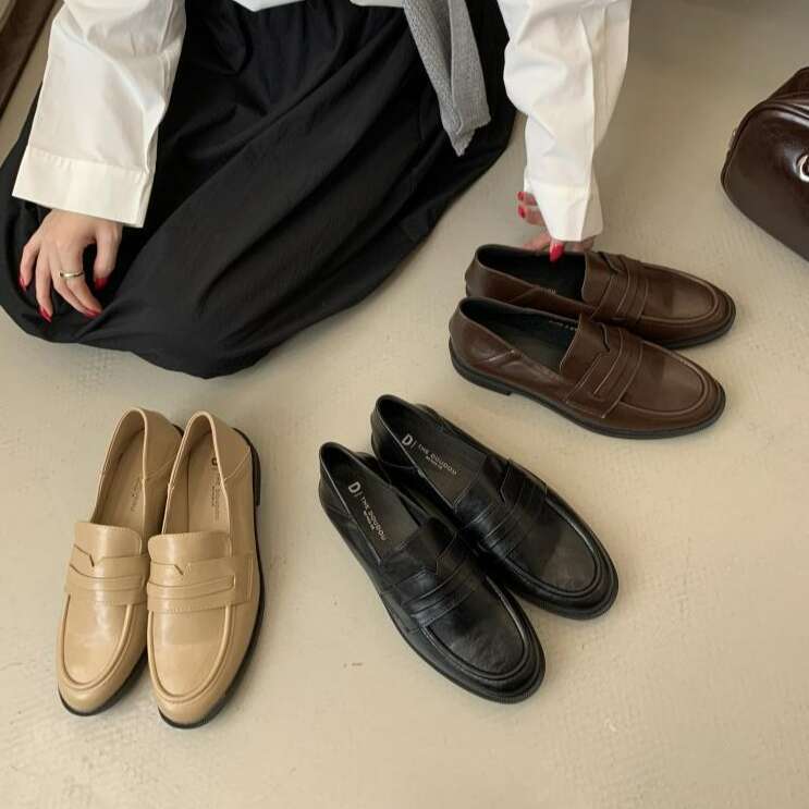 2025 Spring and Autumn New Korean Slip-On Loafers British Style Flat Leather Moccasins Single Shoes to Match Dresses
