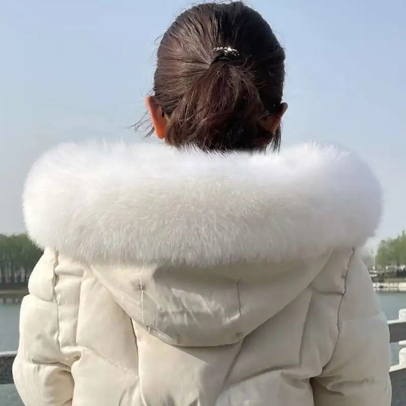 Winter Fox Fur Collar Women Real Fur Shawls Scarf Warm Genuine Leather Grass Down Jacket Cottonpadded Jacket Hood Trims Decor 250928