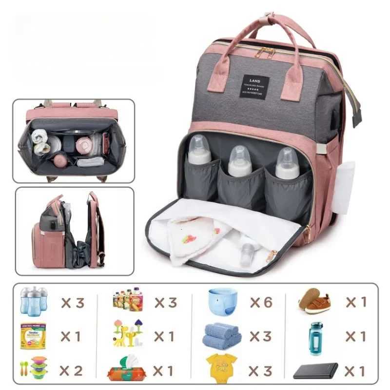 Multifunctional Mother and Baby Bag Mom Bag Bottle Backpack 2024 New Folding Sleeping Changing Bag Diaper BackpackXJ250928