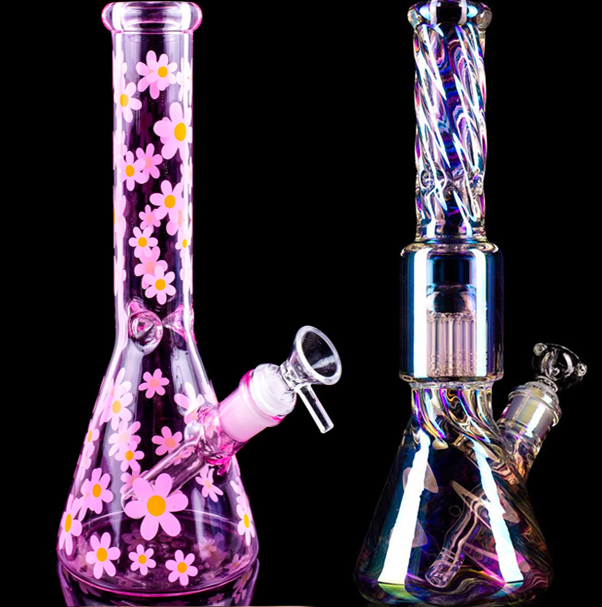 Rainbow glass water bongs hookahs dabber Bong Beaker Arm Dab rigs smoking water pipes Bubbler downstem perc with 14mm 11.8''