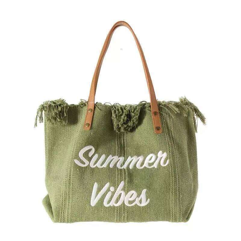 Handbag Woman Design Simple Niche Travel Beach Tote Bag Tassel Letter Embroidery Fashion Large Capacity Shoulder Bags 2022