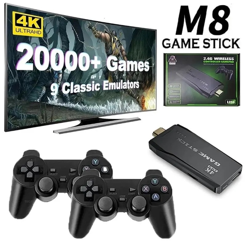 Video game console with built-in 20000 game wireless controller TV game stick 4K high-definition retro mini handheld game player 241106
