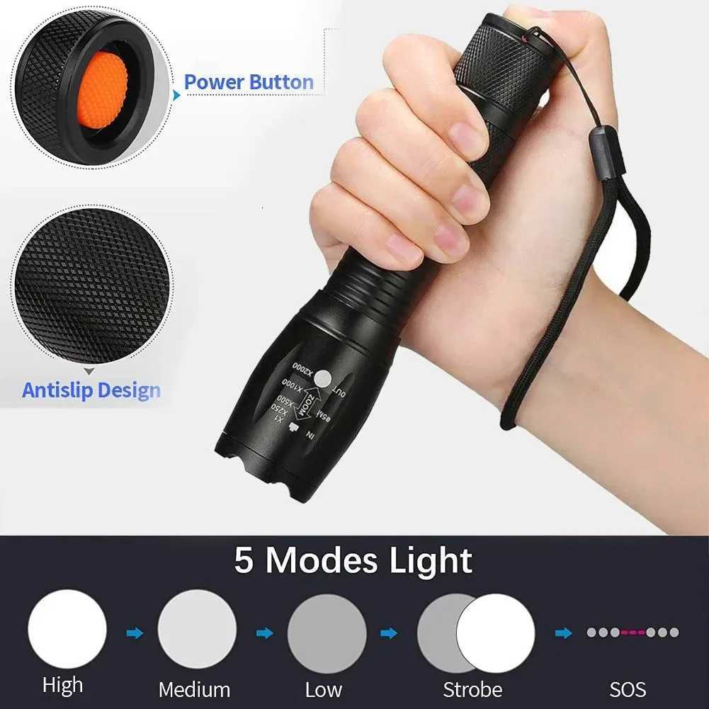KDULIT T6 LED Flashlights Camping Torch 5 Light Modes Zoom Light Aluminum Alloys Waterproof Material External 18650 Battery D250928