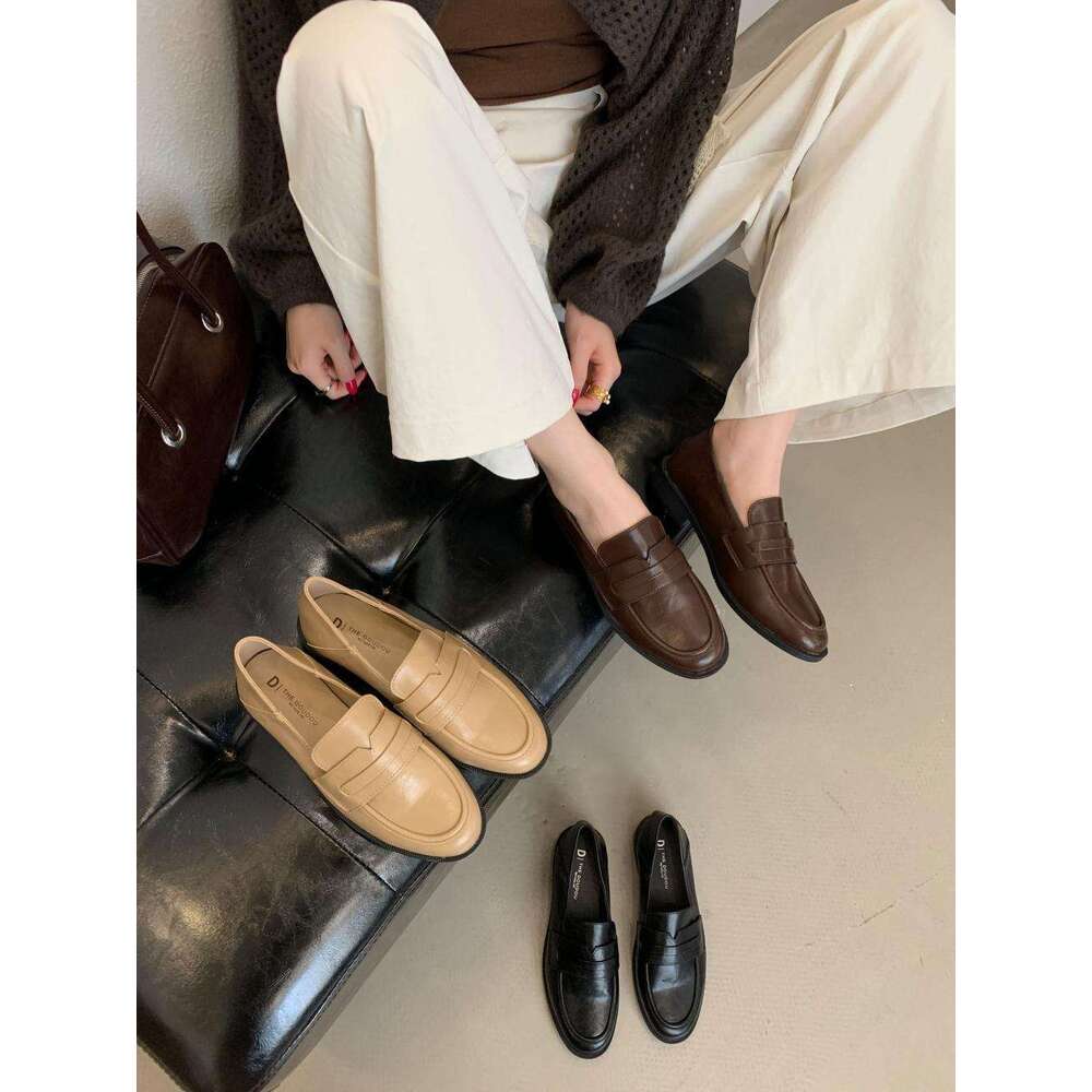 2025 Spring and Autumn New Korean Slip-On Loafers British Style Flat Leather Moccasins Single Shoes to Match Dresses