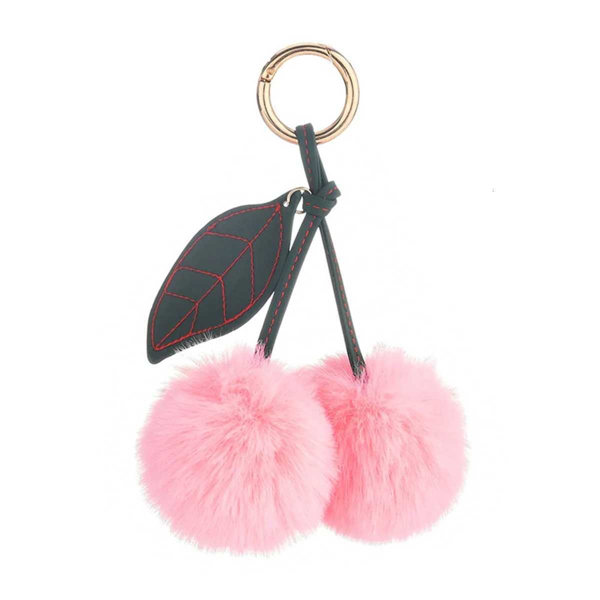Cute Cherry Plush Toy Keychain New Kawaii Fluffy Cartoon Keychain Kid Gift Womens Bag Charm Pendant Backpack Car Key AccessoryXJ250928