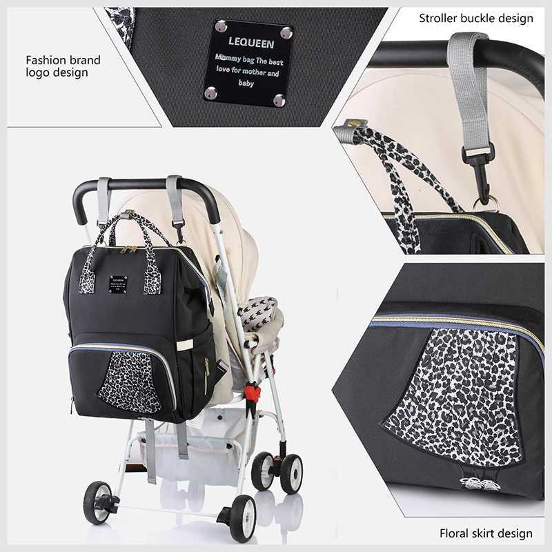 LEQUEEN Oxford Cloth Waterproof Mother and Baby Backpack Large Capaci USB Design Mommy Bag Leopard Prints Baby Diaper BagXJ250928