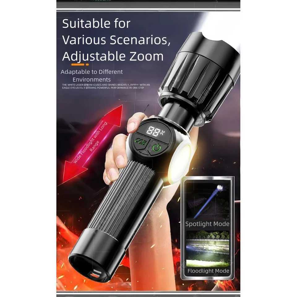 HighPower LED Flashlight With Spotlight Function Builtin Battery USB Rechargeable Design Camping Torch D250928