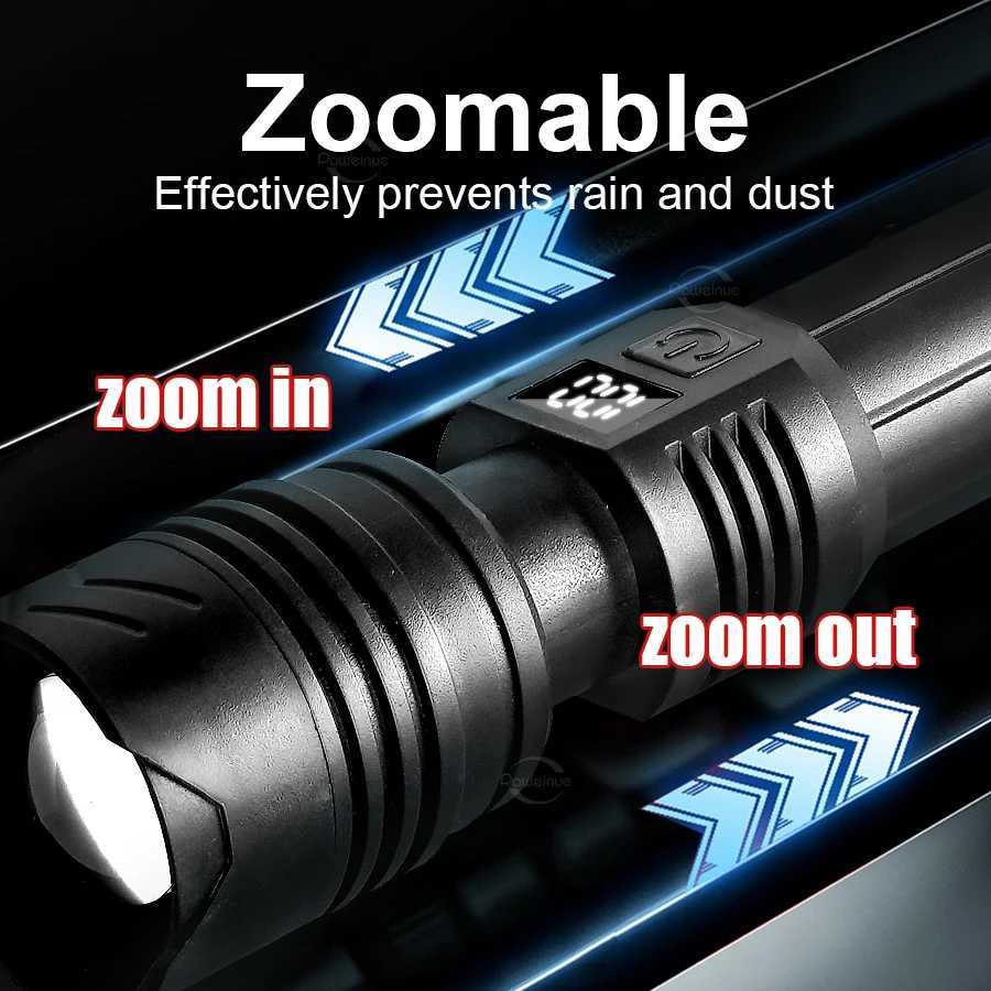 1000000LM High Power LED Flashlight Bright Rechargeable Powerful Torch Hand Lantern Zoomable Emergency Fishing Camping Lamps D250928
