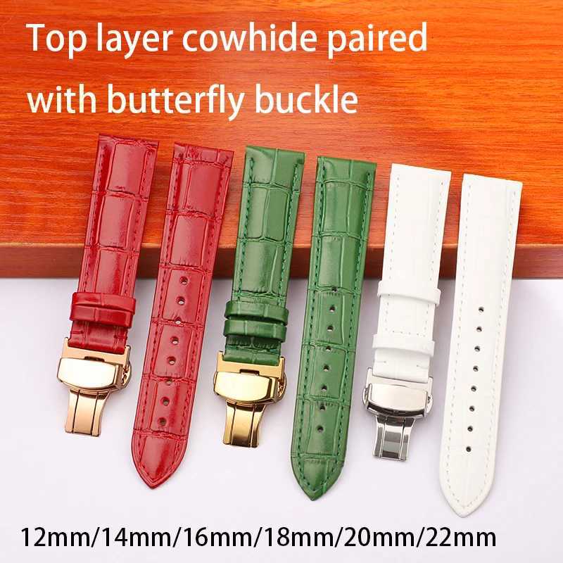 14mm 16mm 18mm 20mm 22mm red green Leather Watch Strap for Men Women Universal folding clasp Wrist Band Cowhide Sport Bracelet W250928