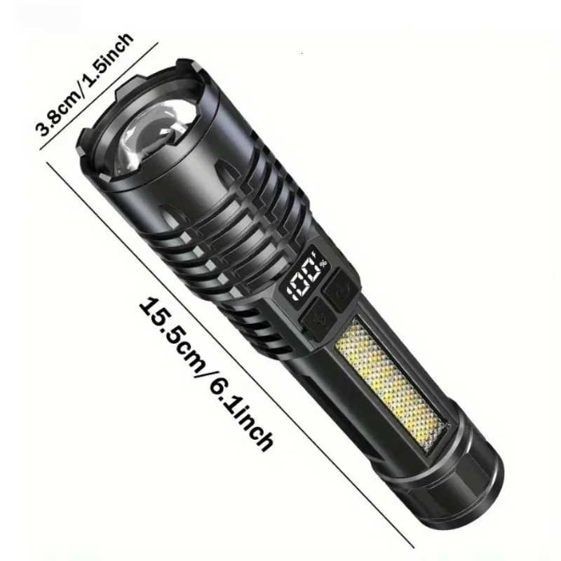 Portable High Power LED Flashlight Powerful TYPEC Rechargeable COB Flashlight With Side Light Torch For Outdoor Camping Hiking D250928