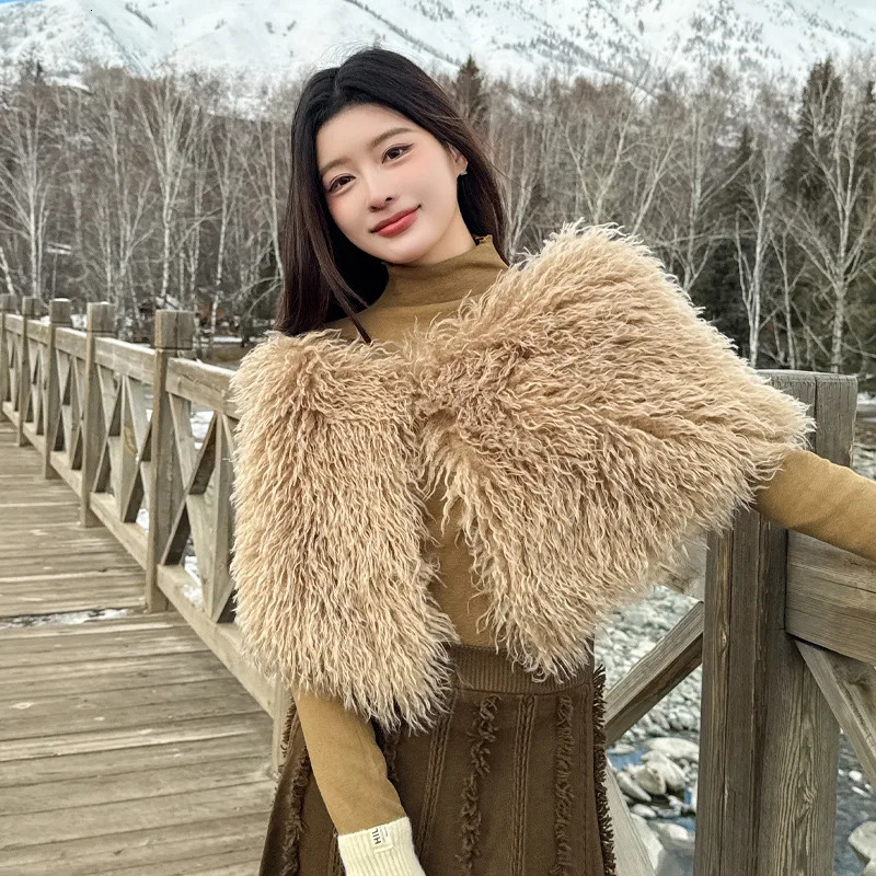 Fashion Long Cashmere Faux Fur Shoulder Shawl Women Party Dress Cape Autumn Winter Plush Scarf Short Wraps 250928