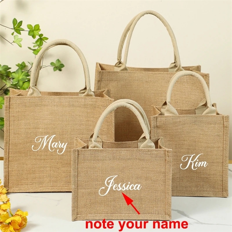 Custom Name Jute Shopping Bag Women Handbag With Handle Waterproof Large Capacity Sundries Storage Personalized Gift Bags 240520bj