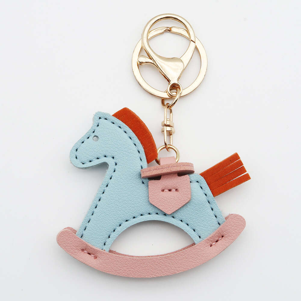 Hot-Selling Leather Rocking Accessory Pendant Bag Charm Cartoon Little Wooden Horse Keychain