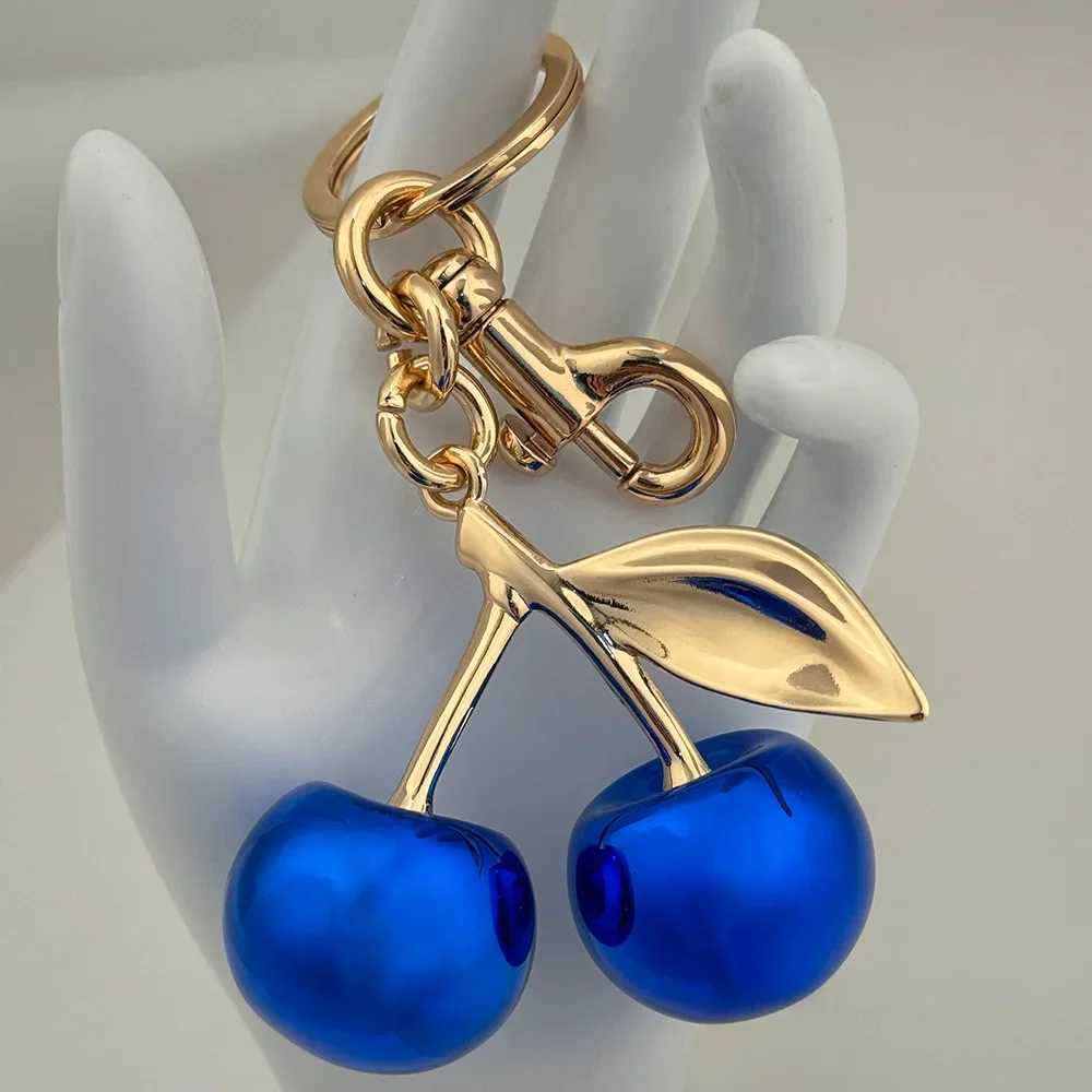 Luxury Mirror Face Blue Cherry Keychain Summer Fruits Cherries Pendant Keyring For Women Men Jewelry Bag Accessories Gift Y250928as