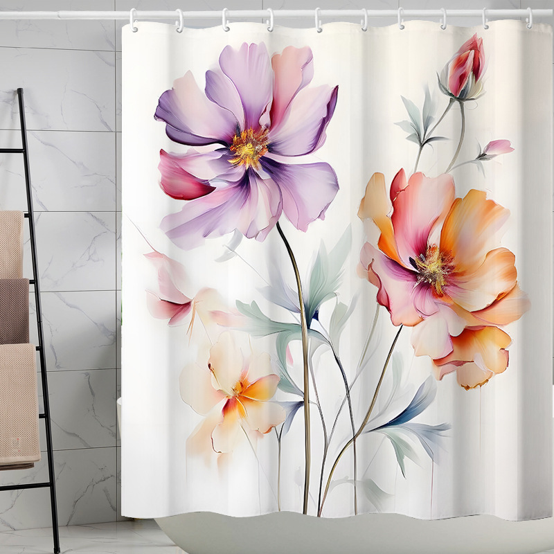 YL-37279 Tropical green leaf print shower curtain bathroom curtain waterproof and mildew proof partition curtain punch-free hanging curtain