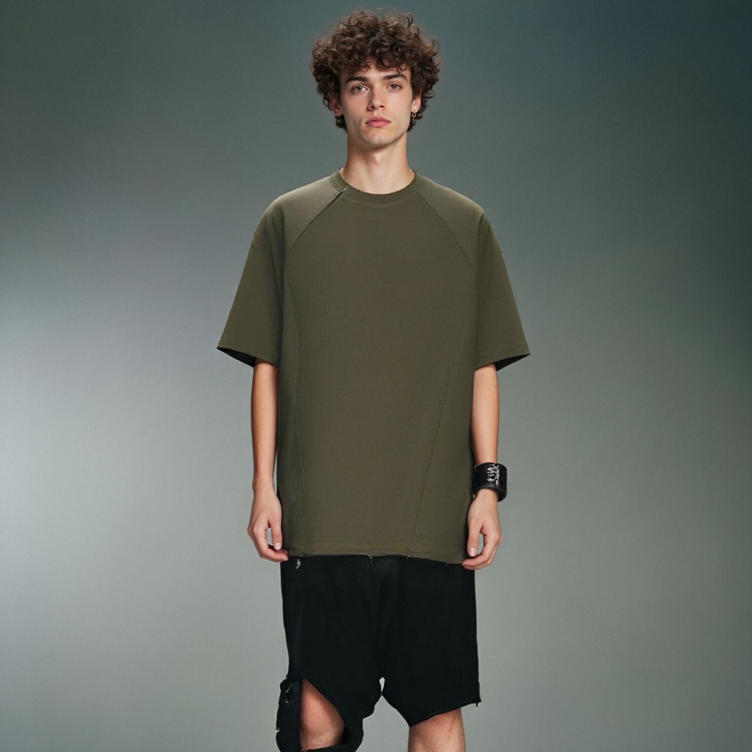 Summer Unisex Loose Breathable Tee - Retro Patchwork Cotton, Crew Neck, Zip Short-Sleeve, Casual Style, Customizable Design-01018