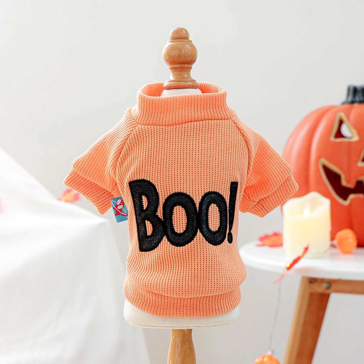 1PC Halloween Crew Neck Orange Pet Clothes Dog Crew Neck Pullover Sweater BOO Cute Fun Party Trick or Treat X250928
