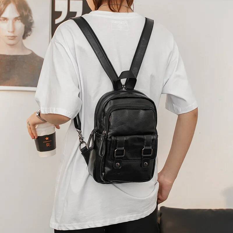 Lightweight Multifunction Men's Backpack Fashion Chest Shoulder Bags For Men Crossbody Bag PU Leather Small Backpacks high-quality