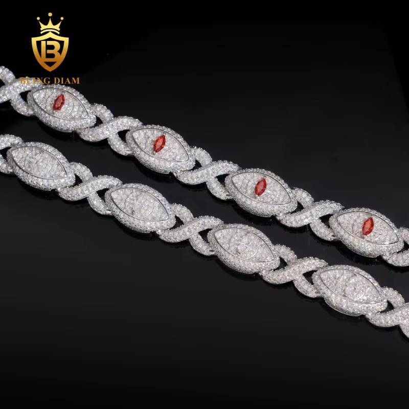 Hot Sale Eye Moissanite Cuban Chain Bracelet Pass Diamond Tester VVS1 Moissanite HipHop 925 Sterling Silver with GRA Certificate