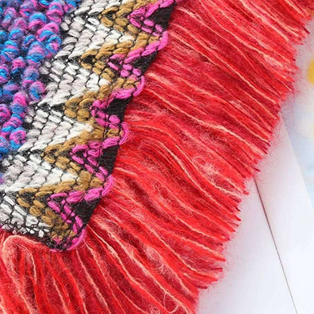 Fashion Mongolian Poncho Women's Ethnic Style Knitted Cape Pullover Tassel Shawl Coat Overlays Knitting Wraps