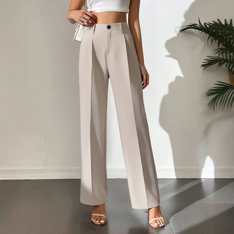Mia Muse Autumn Winter Womens Pants Daily Basic High Waist Full Length Straight Leg Button Fly Business 250306