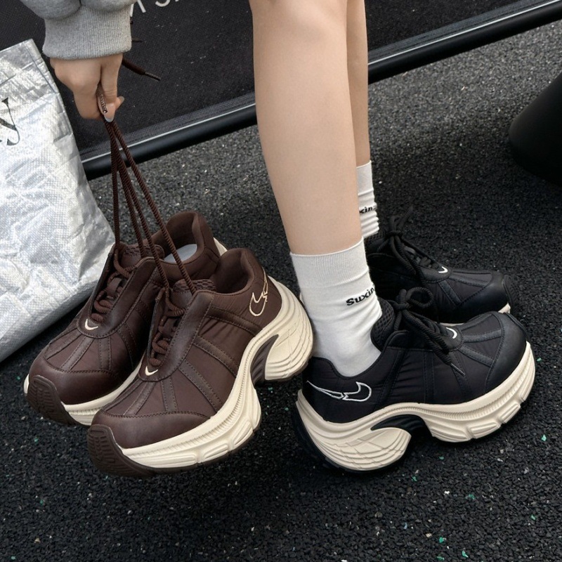 2025 new thick soled height increasing casual shoes designer dad shoes women's low cut lace up multifunctional