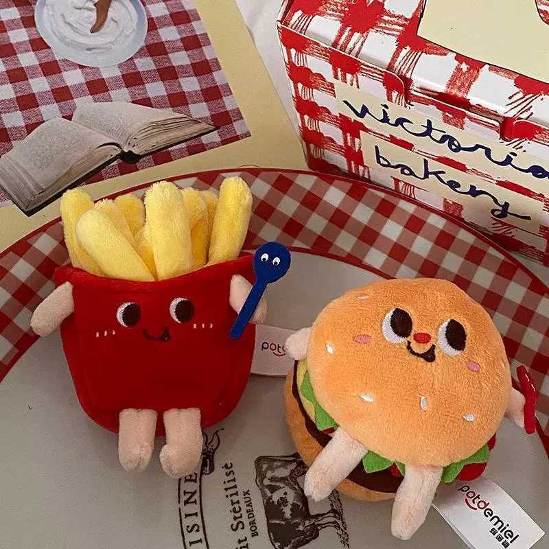 Cute Hamburger Plush Dolls And Creative French Fries Plush Pendants Girl Car Keychain Decorations And Cute Schoolbag AccessoriXJ250928