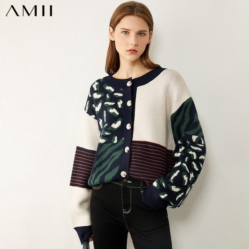 Amii Minimalism Autumn Winter Fashion Sweaters For Women Causal Onck Printed Loose Women's Sweater Women's sweater 12040603 201023