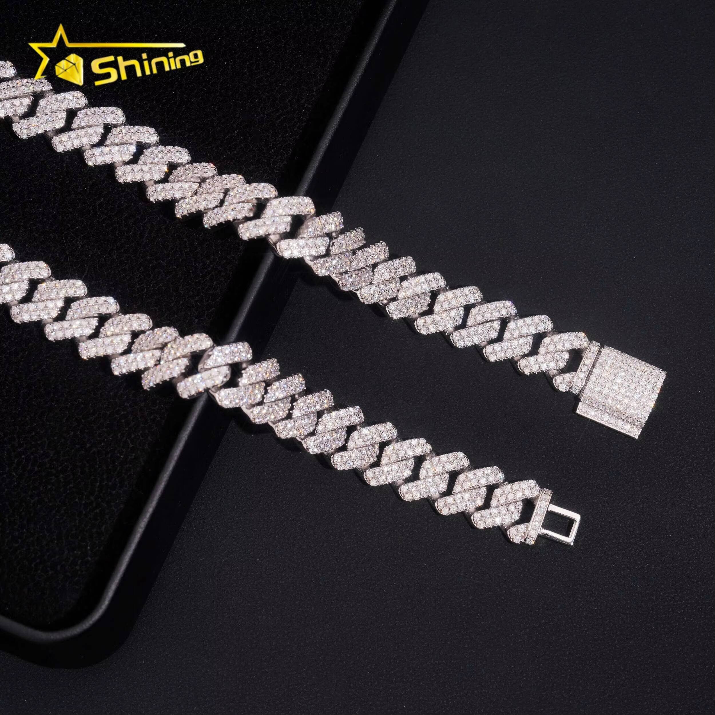 New ArrivalHot Selling 14mm 925 Silver Hip Hop Miami Moissanite Cuban Link Chain