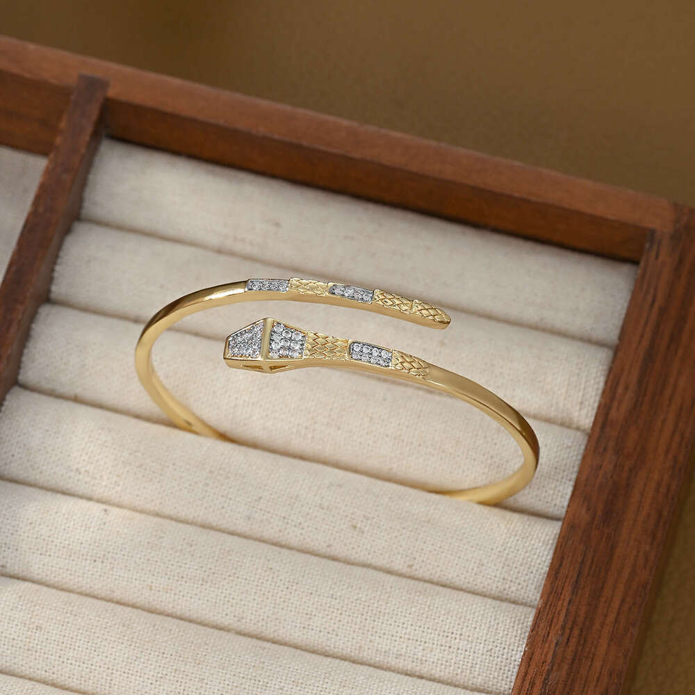 Dongdaemun New Micro Inlaid Zircon Two-tone Electroplated Snake-shaped Ins Trend High-end Fashion Adjustable Bracelet
