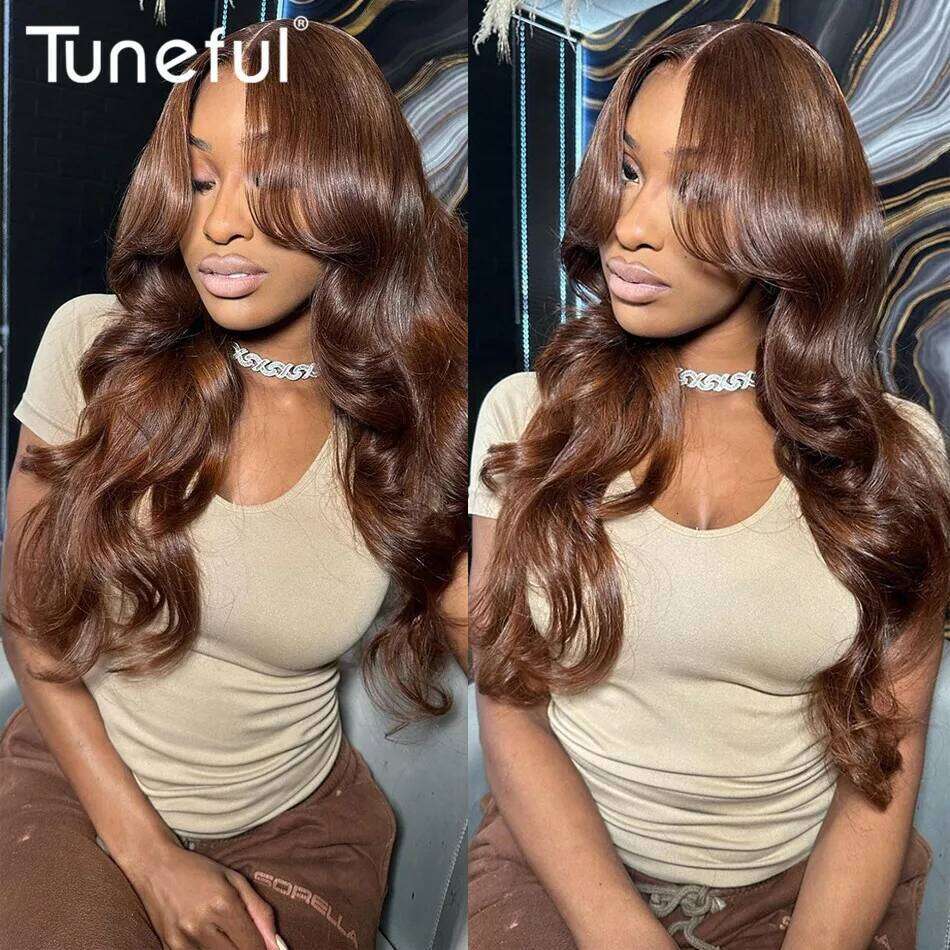 13X6 HD Front Chocolate Brown Fall Season Colored Body Wave Human Hair Transparent Lace Frontal Wigs Xiusiyuan2509