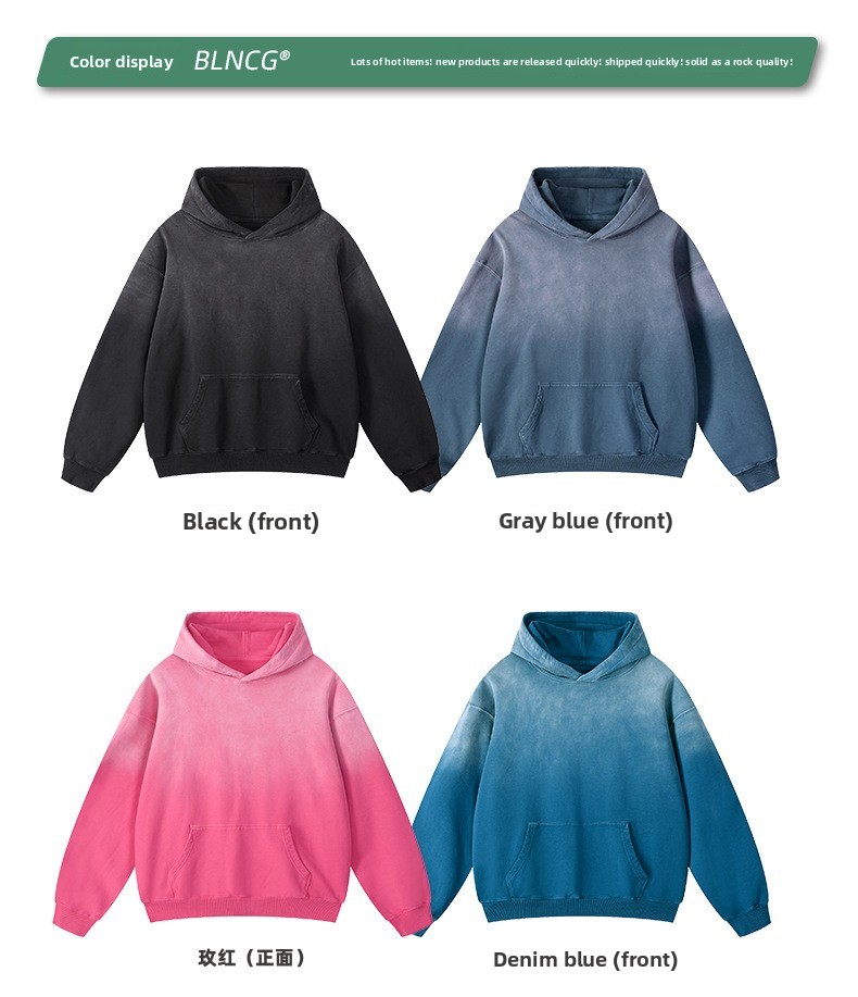 BLNCG Streetwear American 420g Heavyweight Cotton Washed Hoodie - Vintage Gradient, Spray Mosaic, Piece Dyed Jacket-WYM-06