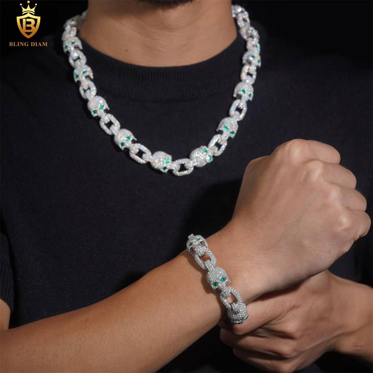 Luxury Sterling Silver 925 Iced Out VVS Moissanite Diamond Hip Hop Jewelry Missanite Cuban Link Chain Bracelet