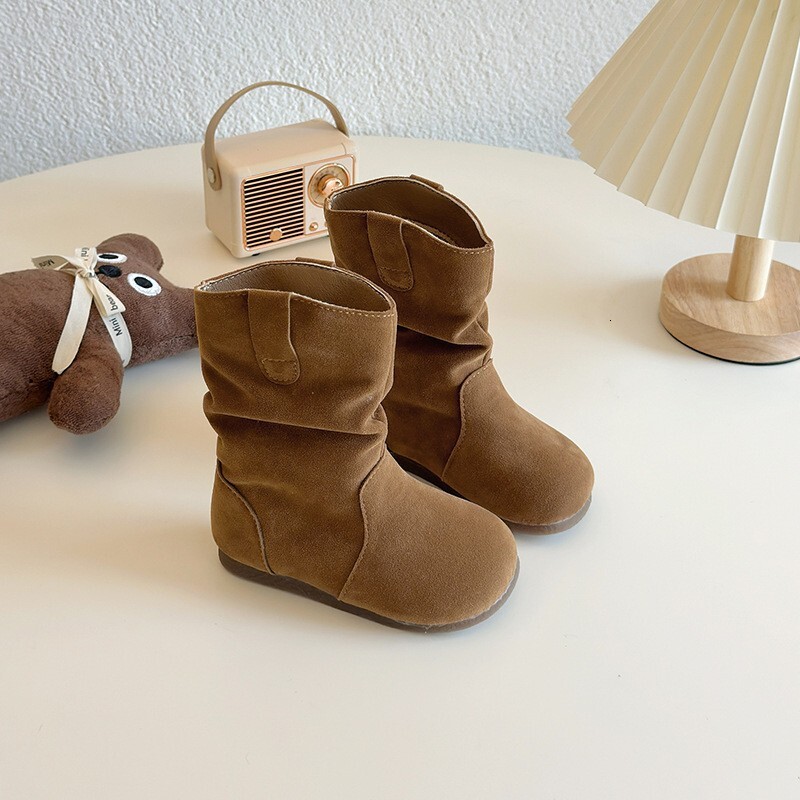 Winter new women's boots, camisole boots, fashionable retro versatile fashion, warm wool lining, mid top leather boots, designer shoes