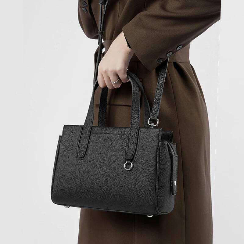 Burminsa Cowhide Bowling Genuine Leather Handbags For Women 2025 Designer Boston Tote Work Ladies Shoulder Crossbody Bags