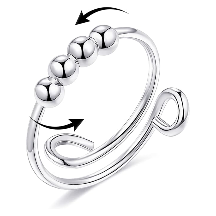 Fidget Anxiety Rings Rotatable Stress Relief Bead Ring Size Adjustable Open Design Ring Spinner Inlaid Cubic Zirconia Ring Jewelry for Women Gifts