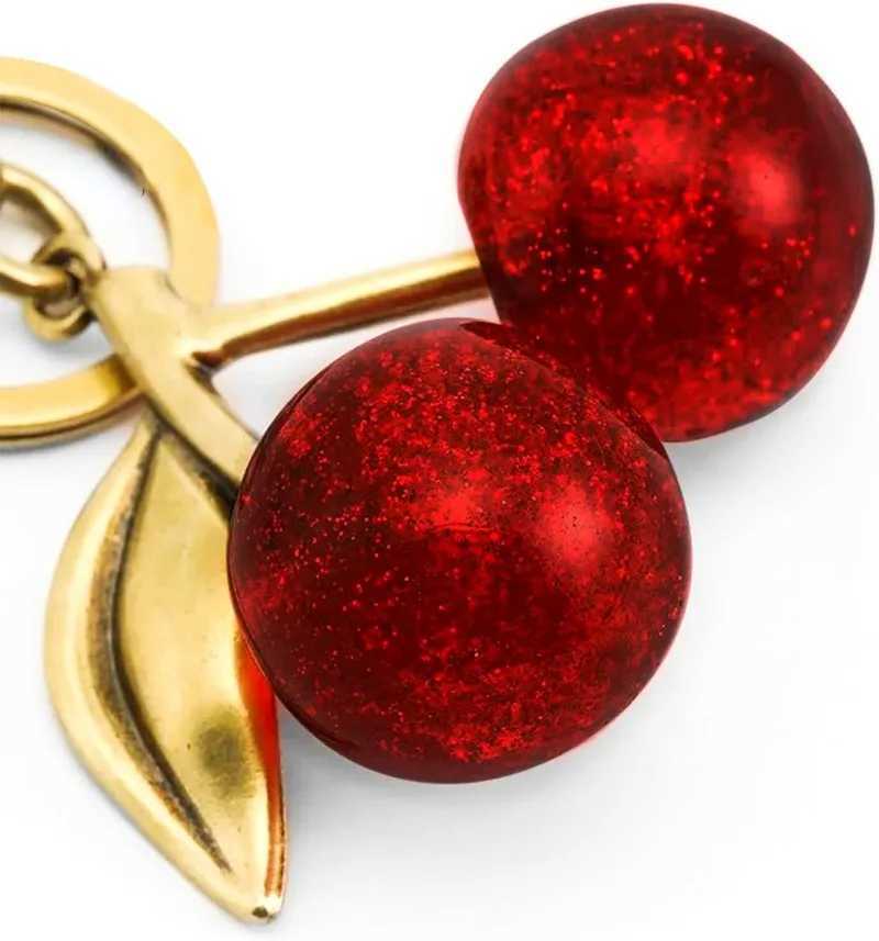 Luxury Cute Cherry Keychain Bag Charms Purse Key Chains Women Cute Car keyrings leather handbags Valentines Day Gifts Y250928as