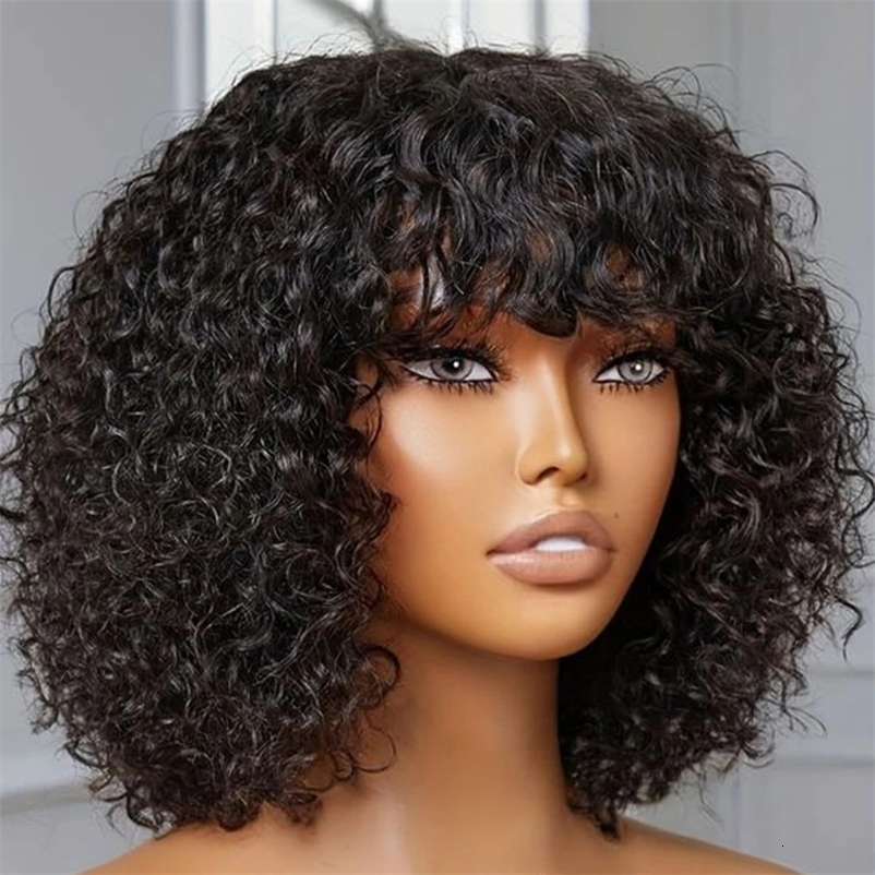 Jerry Curly Short Pixie Bob Cut Human Hair Wigs With Bangs For Women Wear To Go Peruvian Highlight Honey Water Wave Wigs 250306