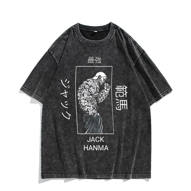 European & American Washed Vintage Short-Sleeve T-Shirt Anime Jack Hanma American High-Street Top - TT8339