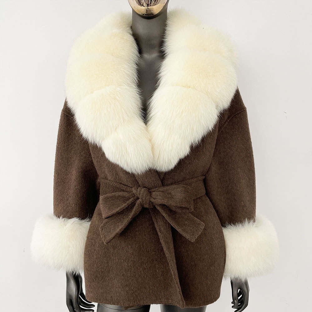 2024 New Autumn and Winter Oversized Fox Collar High-end Double-sided Fur Coat for Women, Mid-length Loose Woolen Jacket