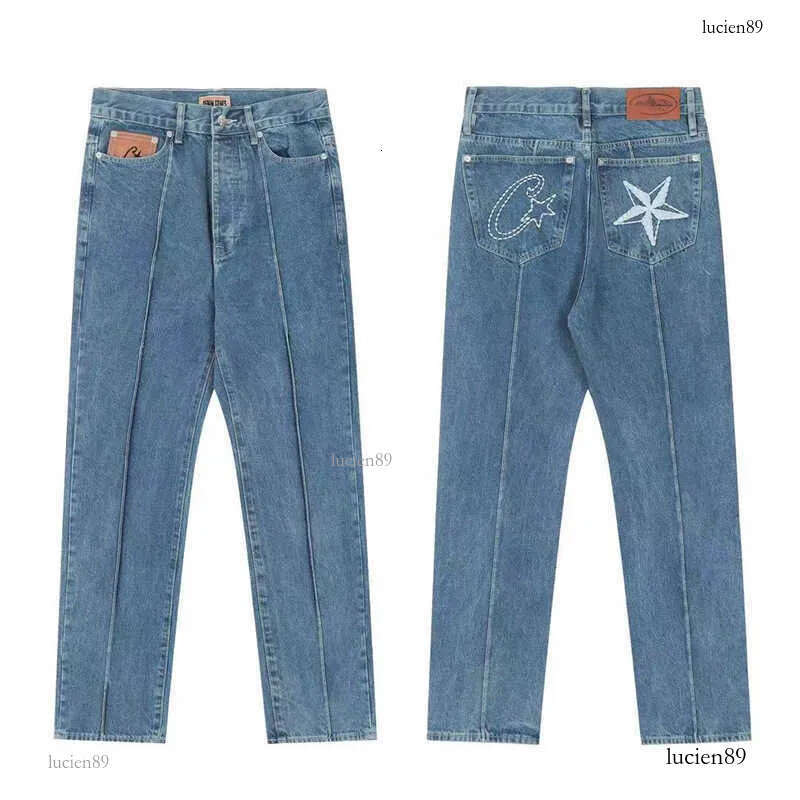 Strtwear Vintage Leather Jacket Jeans Two Piece Y2K Suit Hip Hop Letter Patchwork Embroidery Washed Blue Oversized Zipper Coat X250725